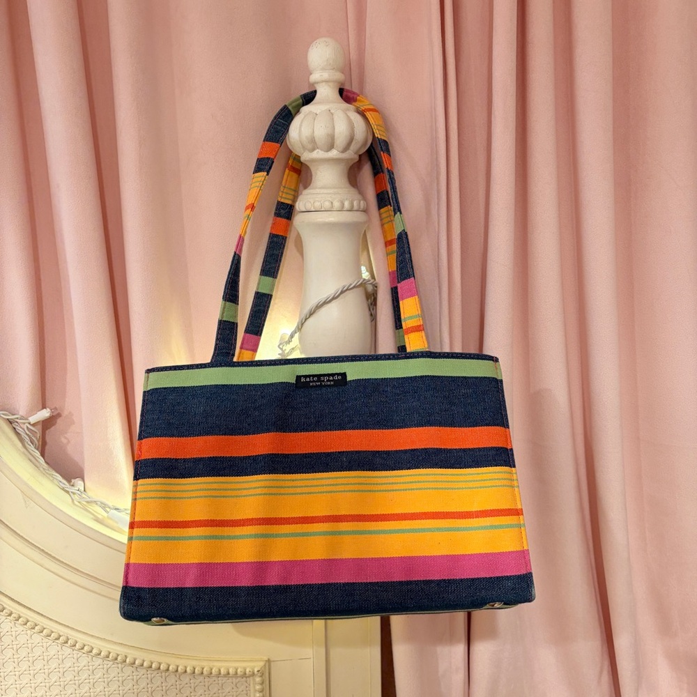 Kate Spade Navy Denim Multicolor Striped Tote